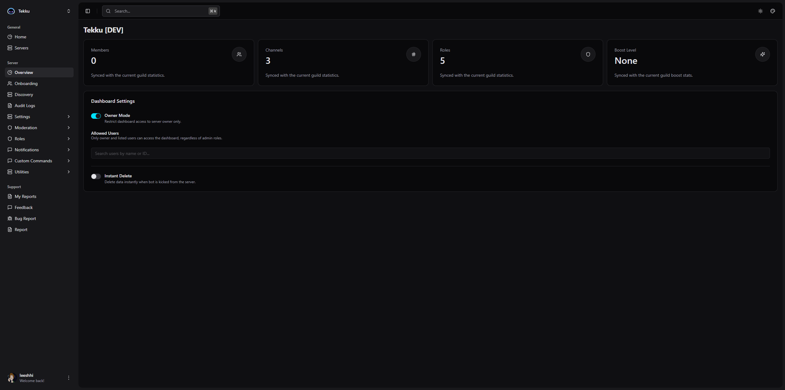 Shrood dashboard preview